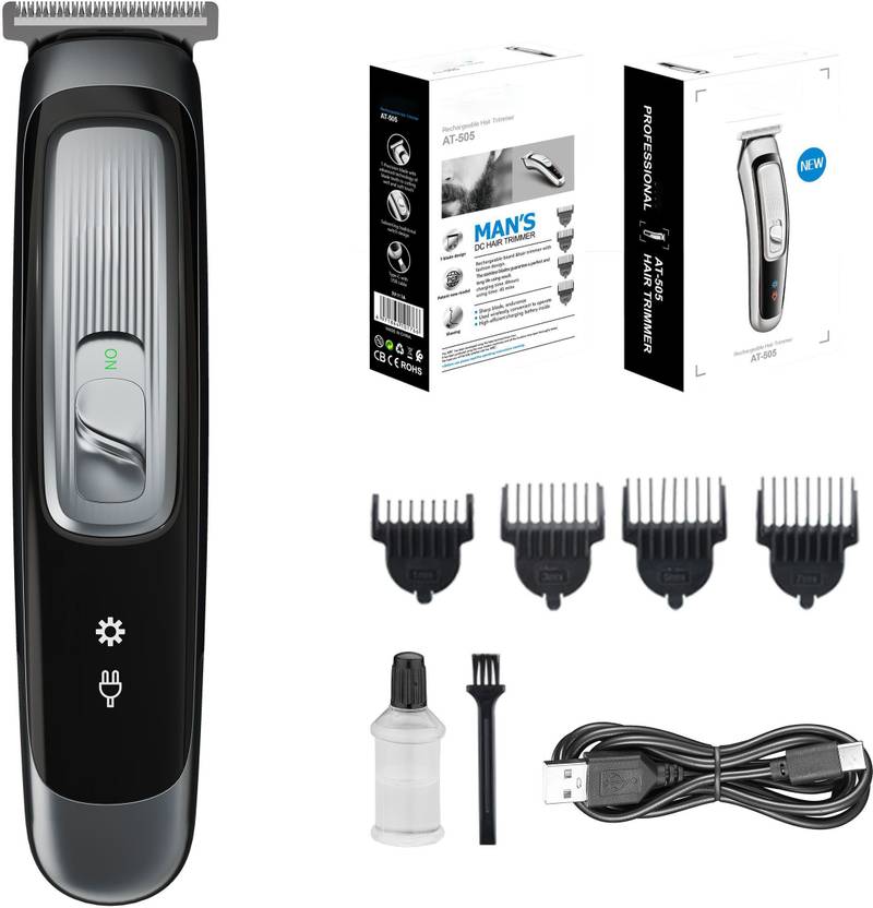 qamanta AT-505 Hair Trimmers Electric Shavers Clippers Professional Cutting Machine Fully Waterproof Trimmer 90 min Runtime 4 Length Settings (Silver, Black)