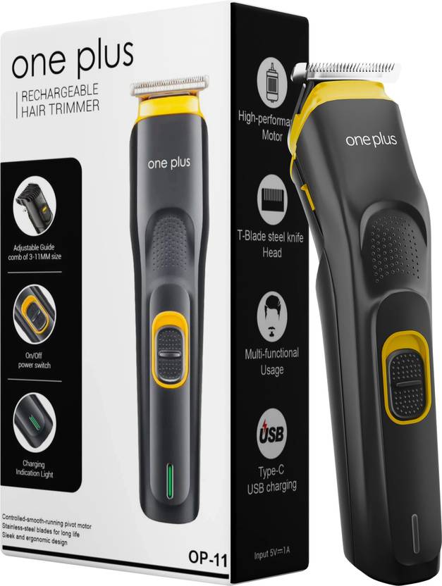 One Plus OP 11 Cordless Professional Hair Trimmer Titanium coated blade waterproof Trimmer 120 min Runtime 4 Length Settings (Black, Yellow)