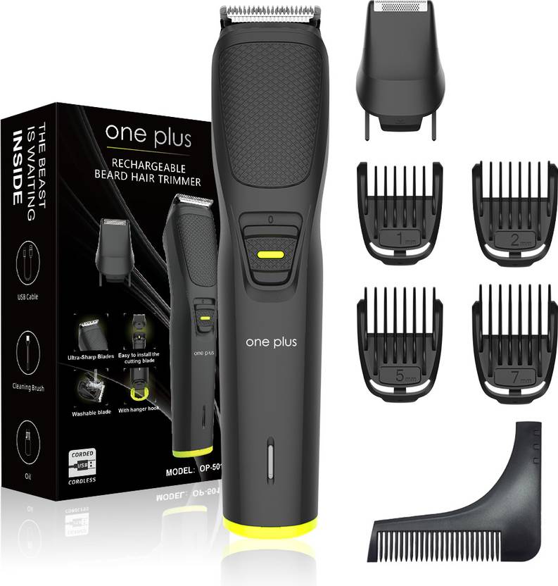 One Plus OP 501 Cordless Professional 7 in 1 Grooming Kit With Hook Hanger Washable Trimmer 120 min Runtime 12 Length Settings (Black)