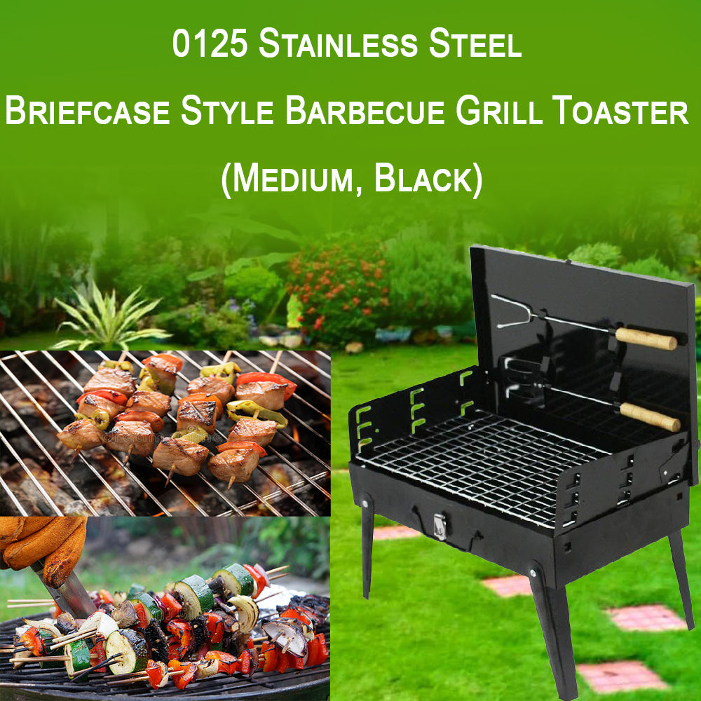 Stainless Steel Briefcase Style Barbecue Grill Toaster (Medium, Black) - Springkart