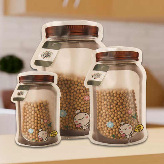Plastic Transparent Jar Shaped Pouch With Zipper (3 Pcs Set) - Springkart