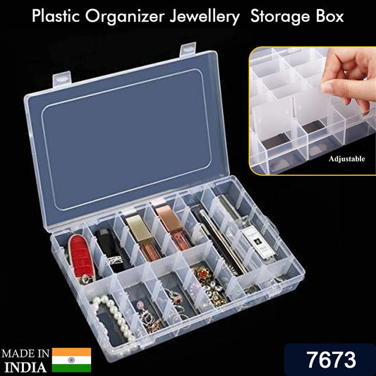 36 Grids Clear Plastic Organizer Box with Adjustable Compartment Dividers, Jewellery Storage Organizer Collection Box (1 pc ) - Springkart