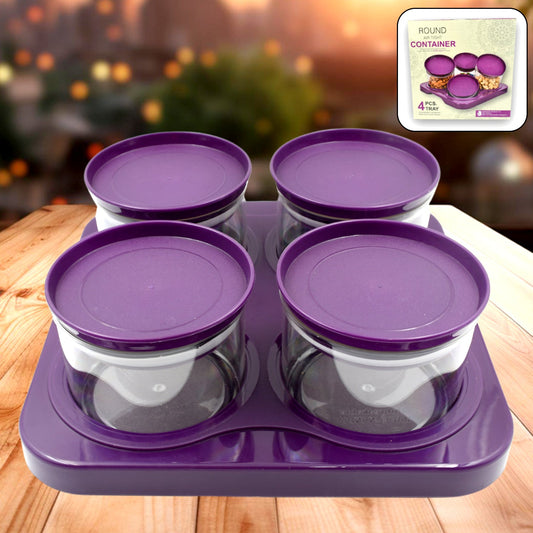 Airtight Plastic 4 Pc Storage Container Set, With Tray Dry Fruit Plastic Storage Container Tray Set With Lid & Serving Tray For Kitchen - Springkart