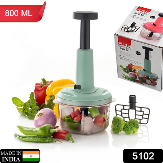 2in1 push chopper 800ml Stainless Steel Blade Quick & Powerful Manual Hand Held Food Chopper to Chop & Cut Fruits, Vegetables, Herbs, Onions for Salsa, Salad - Springkart