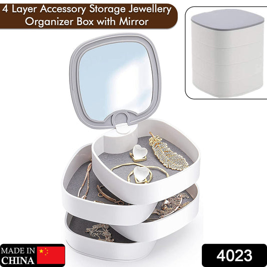 4 Layers Jewellery Box, 360 Degree Rotating Jewelry Box, Jewelry and Earring Organizer Box with Mirror, Accessory Storage Box (Multicolor) - Springkart