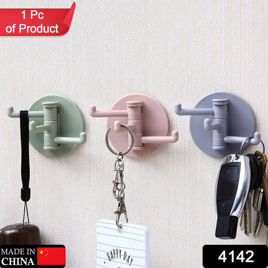 Sticky Hook Household Strong Punch-Free Hook, 180°Foldable Multi-Function Rotatable Hook with 3 Hooks, Suitable for Bathroom, Office (1 Pc) - Springkart
