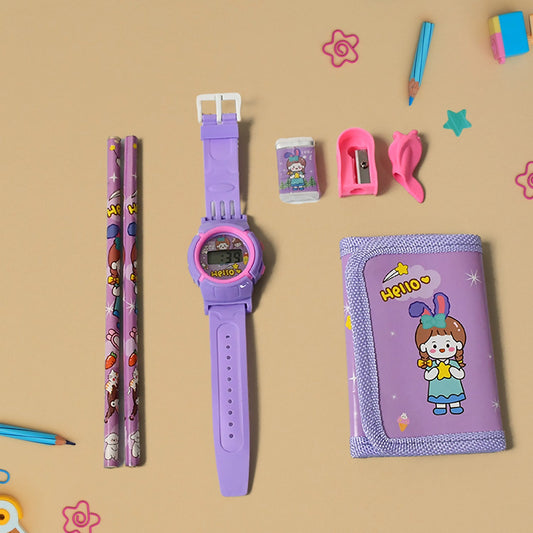 Stationery Set for Girls and Boys | Kids Return Gift - 7 In 1 School Items For Kids-Pencils, Eraser, Sharpener, Pouch, Pencil Extender | Birthday Gift Idea Stationary Kit Set for School Kids (Pack of 7 Pcs Set) - Springkart