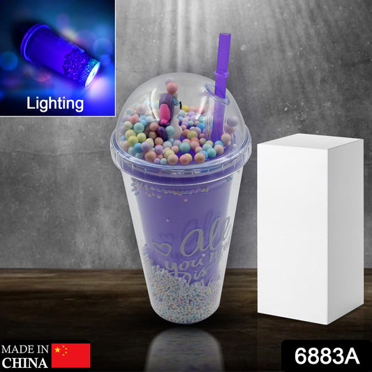 Design Printed Sipper Bottle With Toy, LED Glow Light, Double Wall Sipper Glass Water Bottle , Sipper Bottle With Straw For Girls And Kids for Boys and Girls School/Tuition/Gym (Pack of 1) - Springkart