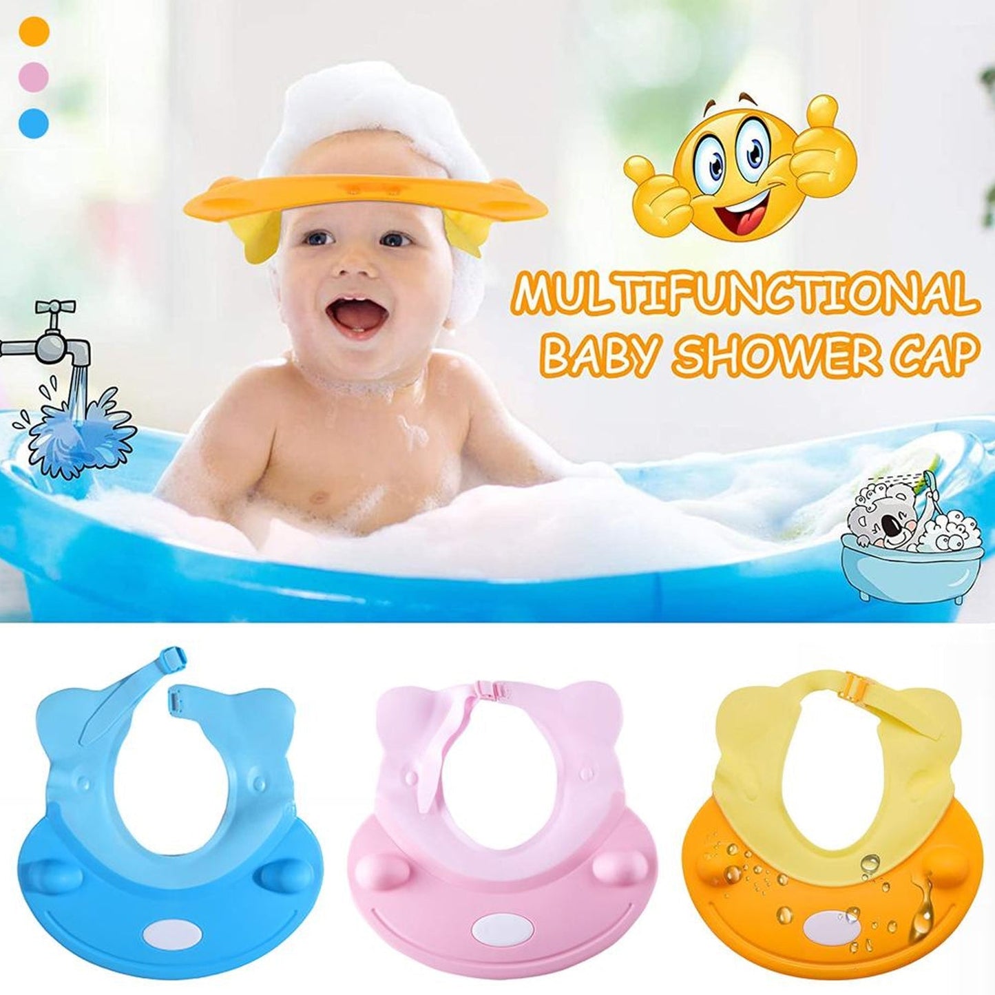Silicone Baby Shower Cap Bathing Baby Wash Hair Eye Ear Protector Hat for New Born Infants babies Baby Bath Cap Shower Protection For Eyes And Ear. - Springkart