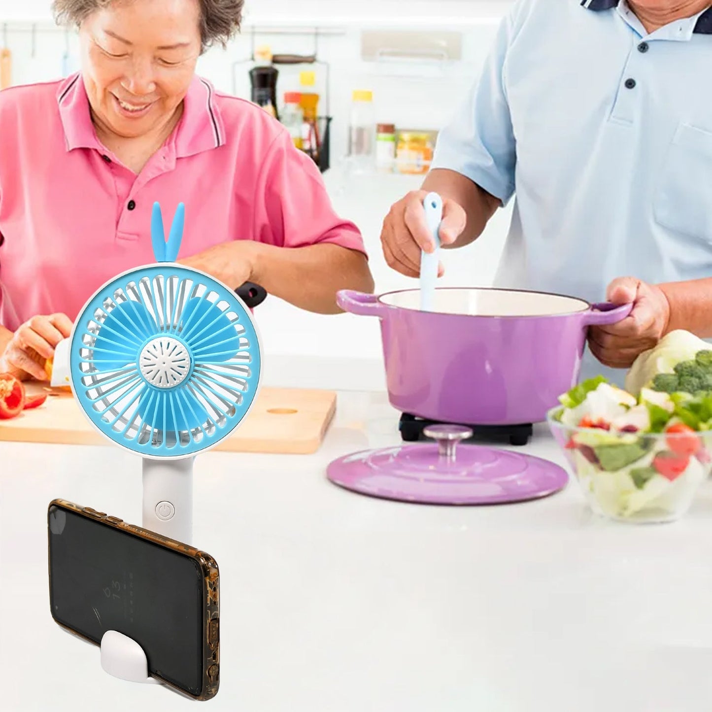Mini Portable Hand Fan USB Rechargeable Fan With Led Light Fan for Indoor and Outdoor Use by Women and Men Table Standing Stand Included (Battery Not Include) - Springkart