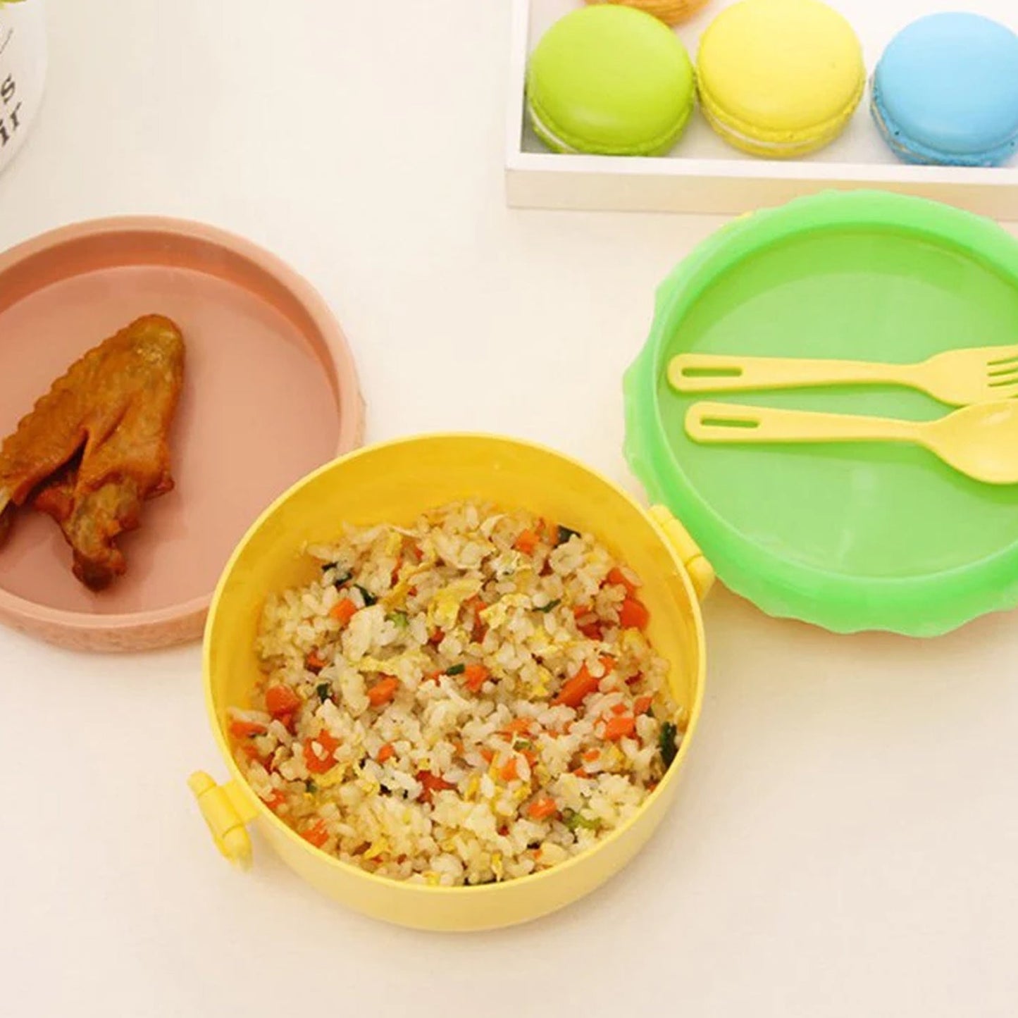 Burger Shape Lunch Box Plastic Lunch Box Food Container Sets Double Layer Lunchbox 1000ml With 2 Spoon Applicable to Kids and Elementary School Students - Springkart