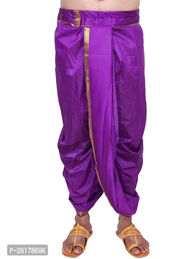 KALAPURI Unstiched Purple Color Dhoti Angavastram Set With Golden Jari Border