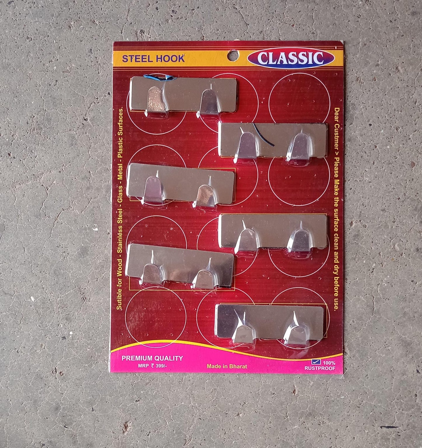 Self-Adhesive Wall Hooks (6 Pcs): Stainless Steel, Multipurpose for Home - Springkart