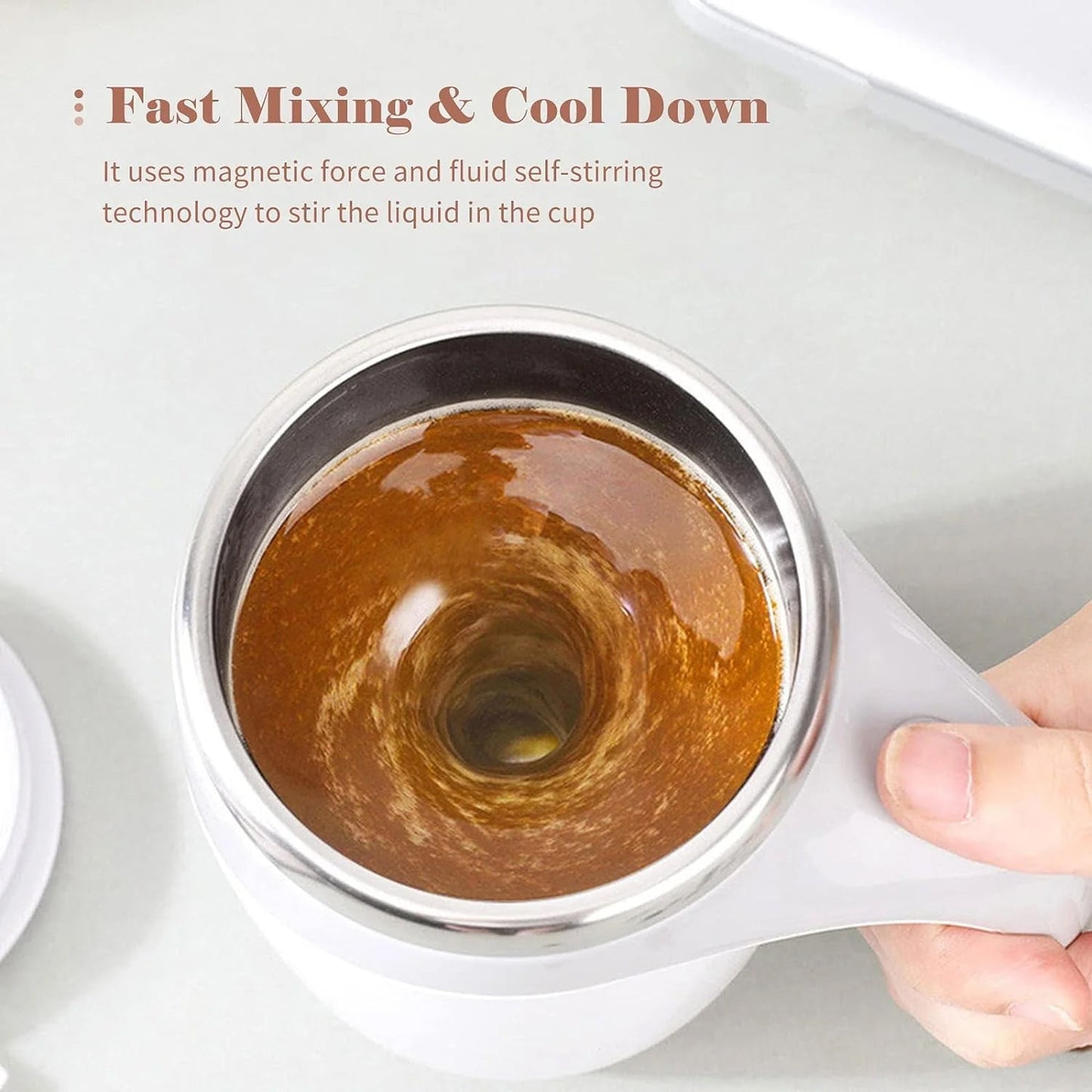 Stirring Coffee Mug | Magnetic Stirring Coffee Cup | Stainless Steel Mug for Milk | Travel Mixing Cup | Self Stirring Coffee Mug, Suitable for Coffee / Milk / Hot Chocolat | Battery Operated ( Battery Not Included) - Springkart