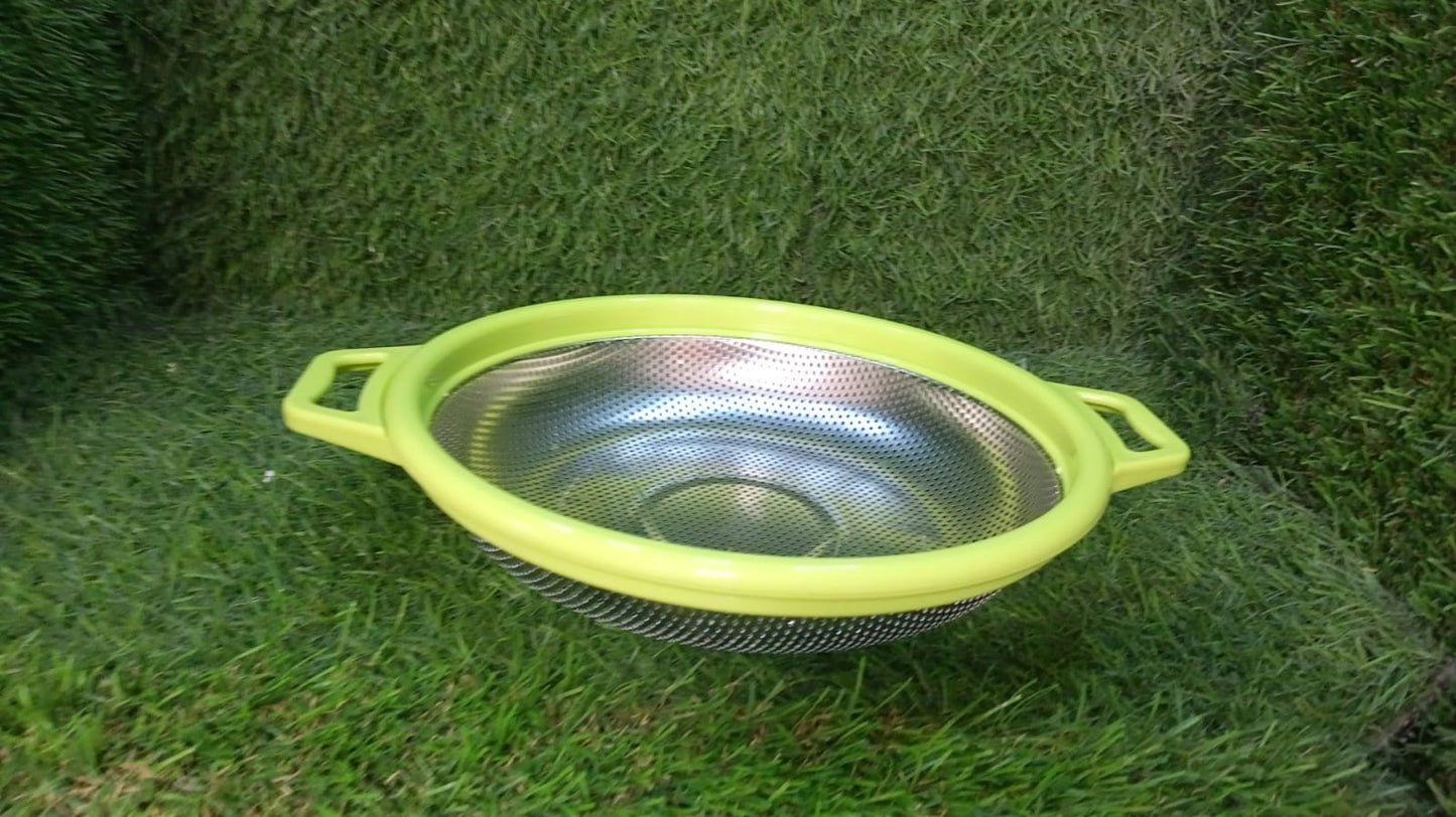 Stainless Steel Colander with Handle, Large Metal Green Strainer for Pasta, Spaghetti, Berry, Veggies, Fruits, Kitchen Food Colander, Dishwasher Safe - Springkart