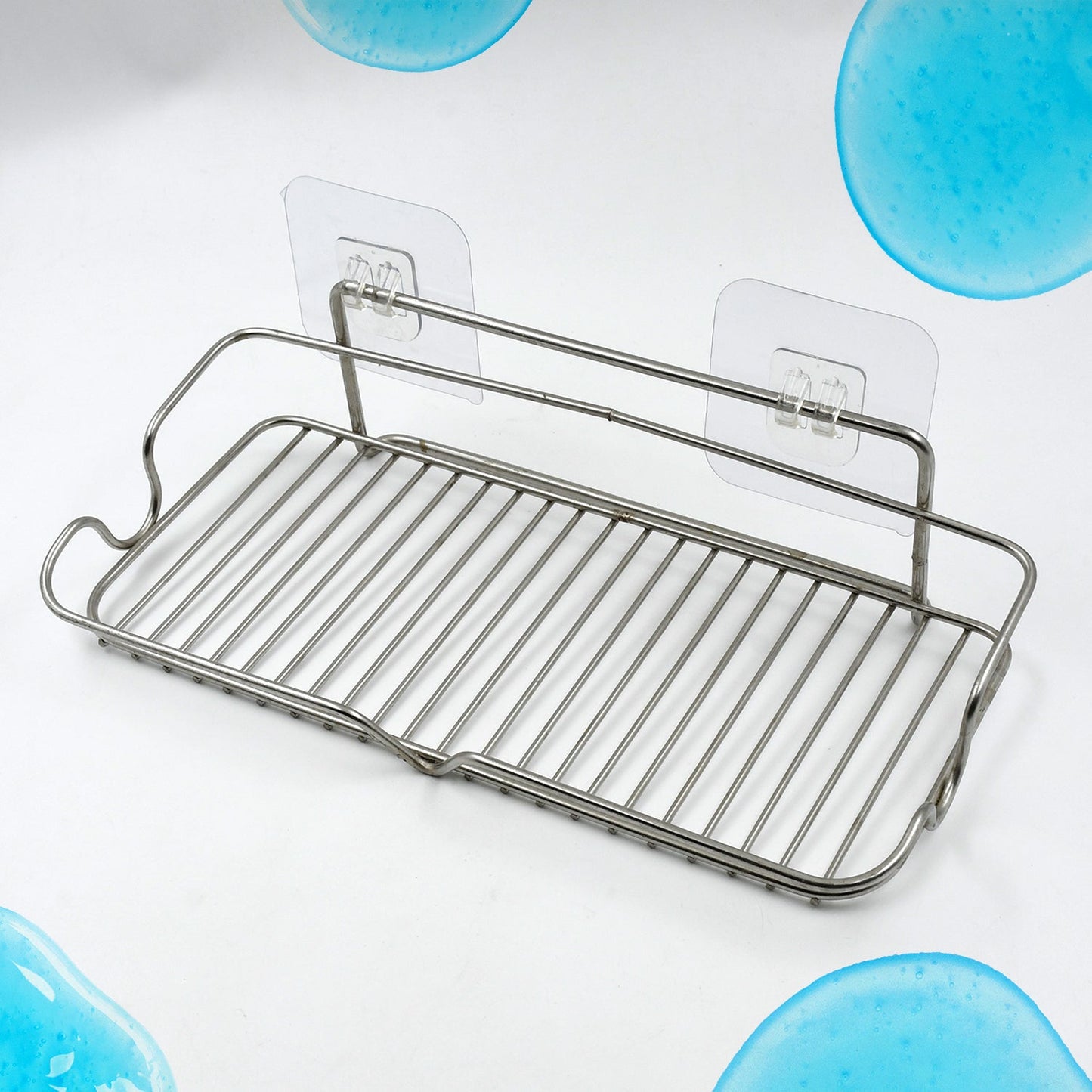 Stainless Steel Kitchen Bathroom Shower Shelf Storage Suction Basket Rack With 2 Hook (1 Pc) - Springkart