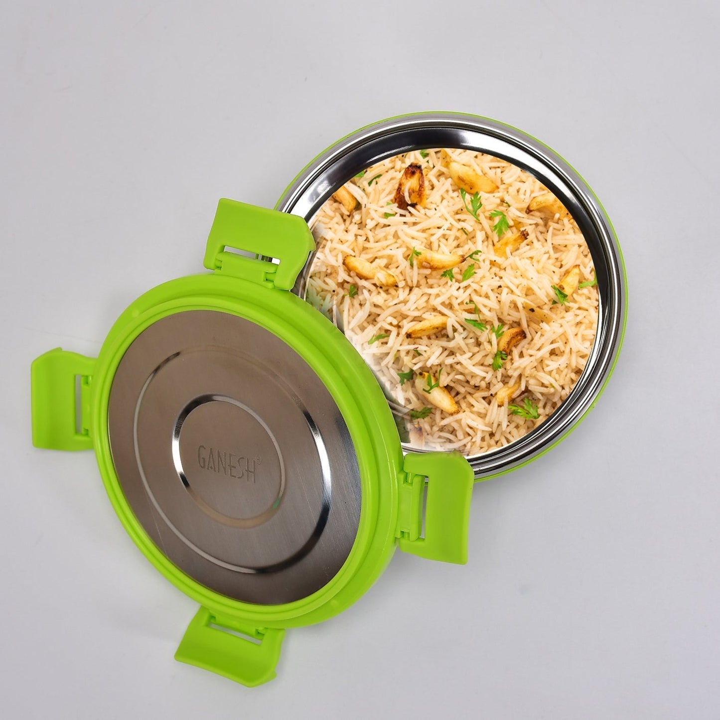 Ganesh Solo round 400 Stainless Steel Leak proof airtight Lunch Pack for Office & School Use - Springkart
