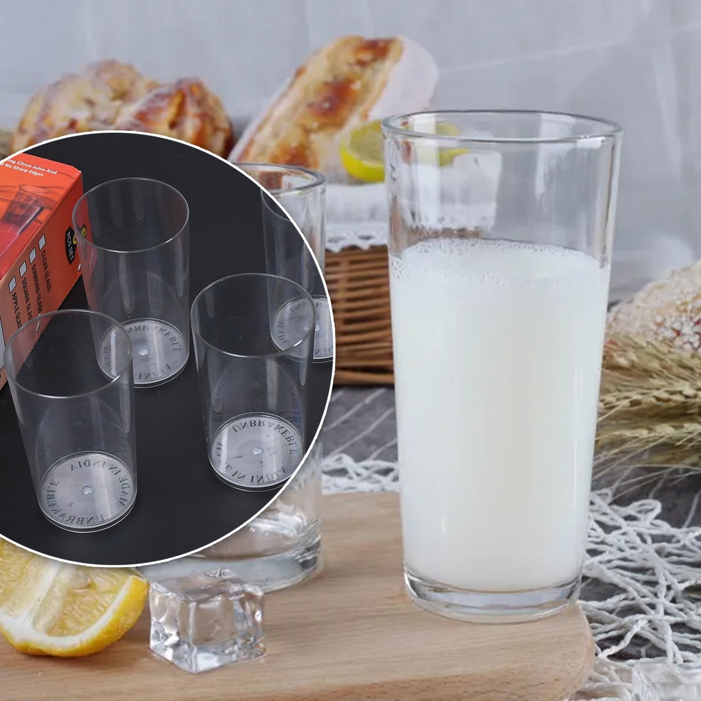 Round Clear Plastic Water Glass Juice Beer Wine Plastic Unbreakable Transparent Glass Set ( 300ml 6pc ) - Springkart