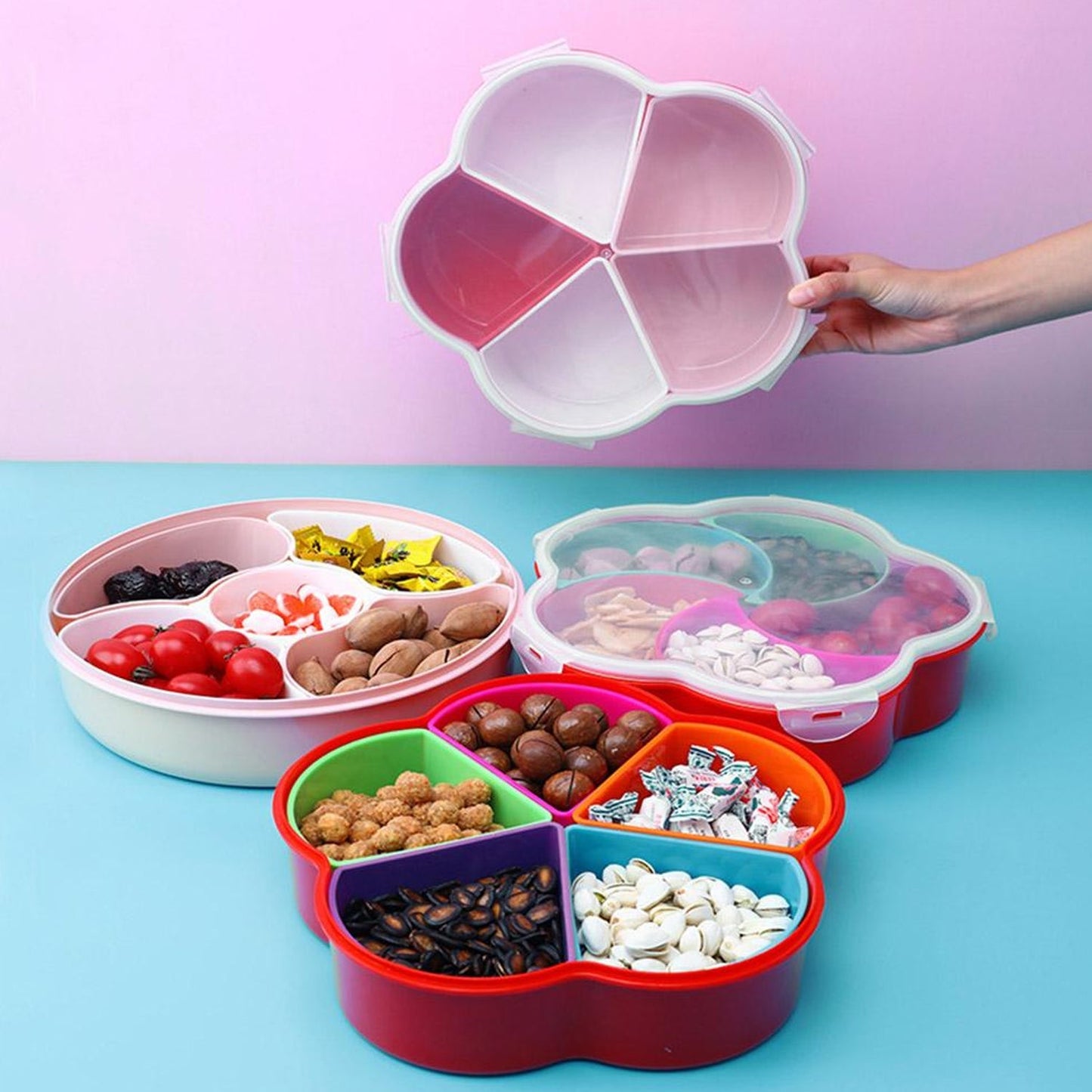 5Compartments Party Food Storage Snack Nuts Box For Peanuts Fruits and Candy Box For Home & Kitchen Use - Springkart