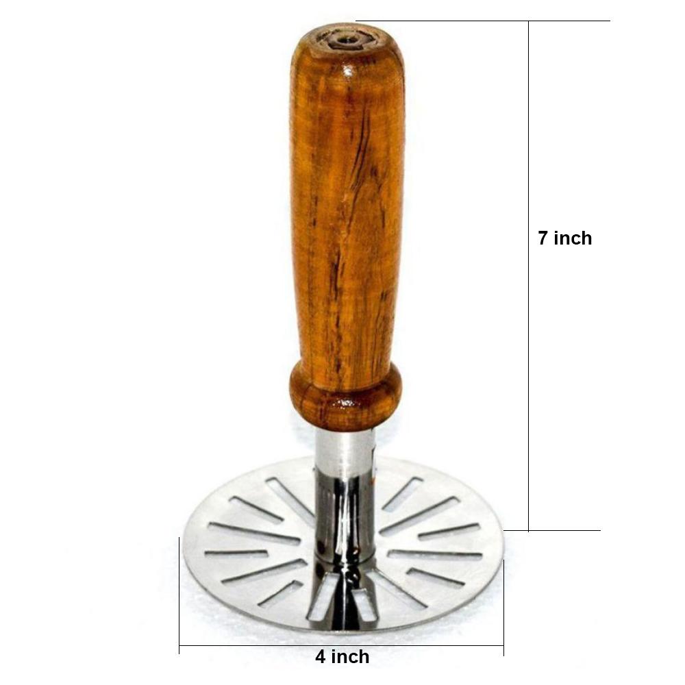 Stainless Steel Potato Masher Pav Bhaji Masher With Wooden Handle - Springkart