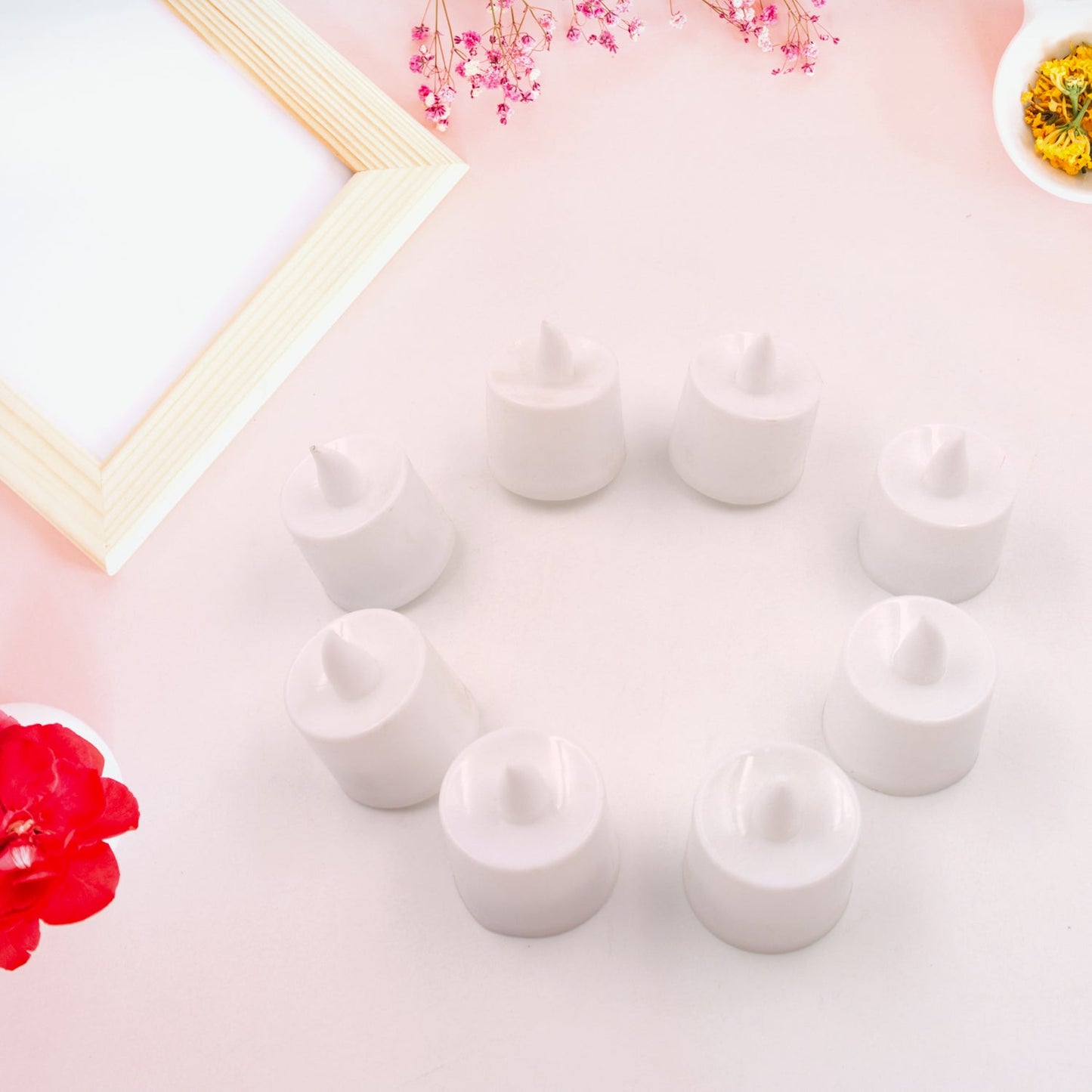 GREEN FLAMELESS LED TEALIGHTS, SMOKELESS PLASTIC DECORATIVE CANDLES - LED TEA LIGHT CANDLE FOR HOME DECORATION (PACK OF 8) - Springkart