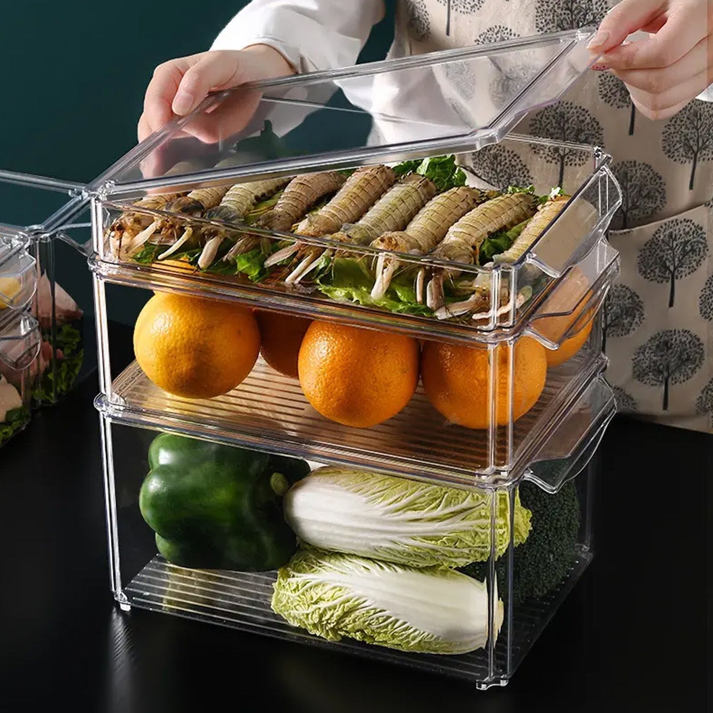 Refrigerator Organizer Bins Stackable Fridge Organizers for Freezer, Kitchen, Cabinets Box - Springkart