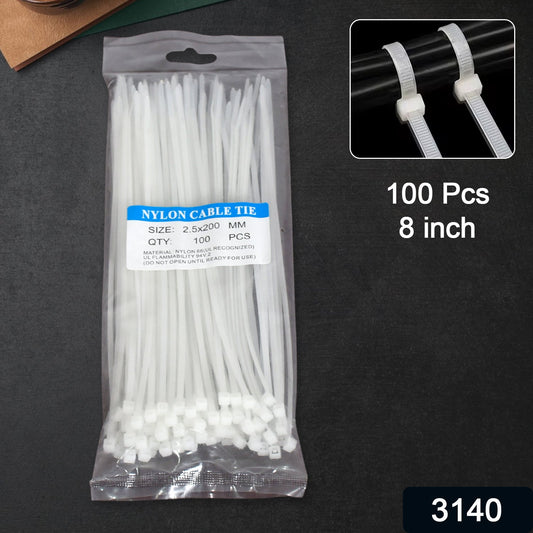 3.2x200 MM Nylon Self Locking Cable Ties, Heavy Duty Strong Zip Wire Tie. Pack of 100 - Black. - Springkart