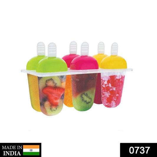6 Pcs Multicolor Polypropylene Ice Mold, Kulfi Maker / Stick / Cream / Candy Color Assorted - Springkart