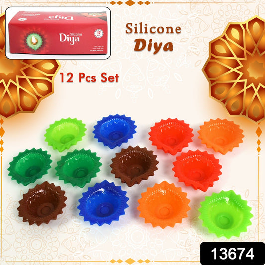 Silicone Diya for Diwali Attractive Design Colourful Diya Combo (12 Pcs Set) - Springkart