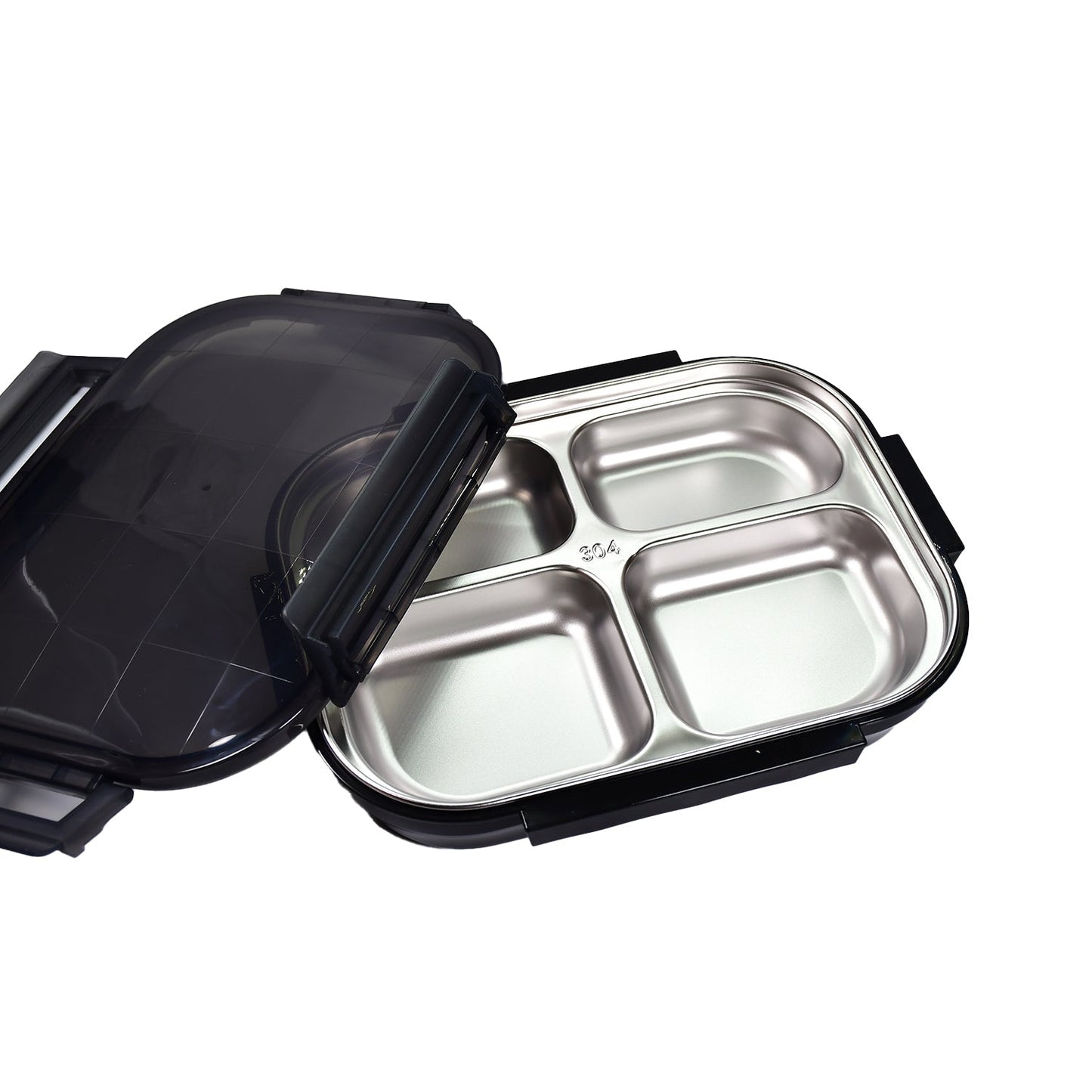 Black Transparent 4 Compartment Lunch Box for Kids and adults, Stainless Steel Lunch Box with 4 Compartments. - Springkart