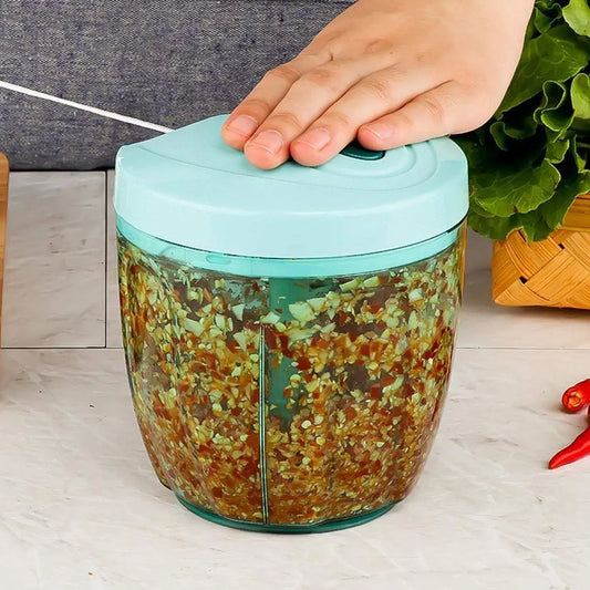 6 BLADE 2IN1 MANUAL FOOD CHOPPER, COMPACT & POWERFUL HAND HELD VEGETABLE CHOPPER (1000Ml) - Springkart