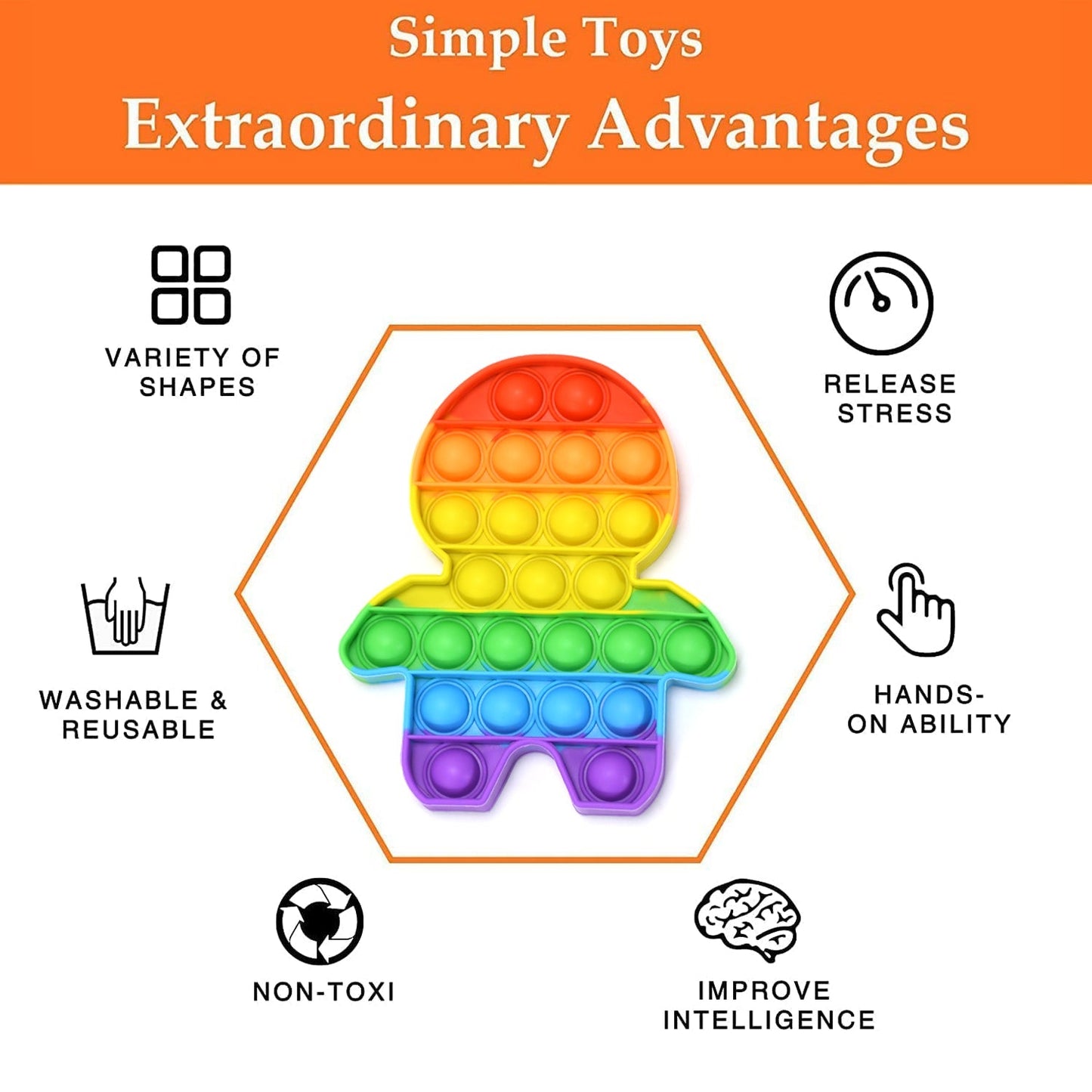 Human Pop It Fidget Push Pop Bubble Fidget Sensory Silicone Stress Relief Sensory Toy for Kids and Adults - Springkart