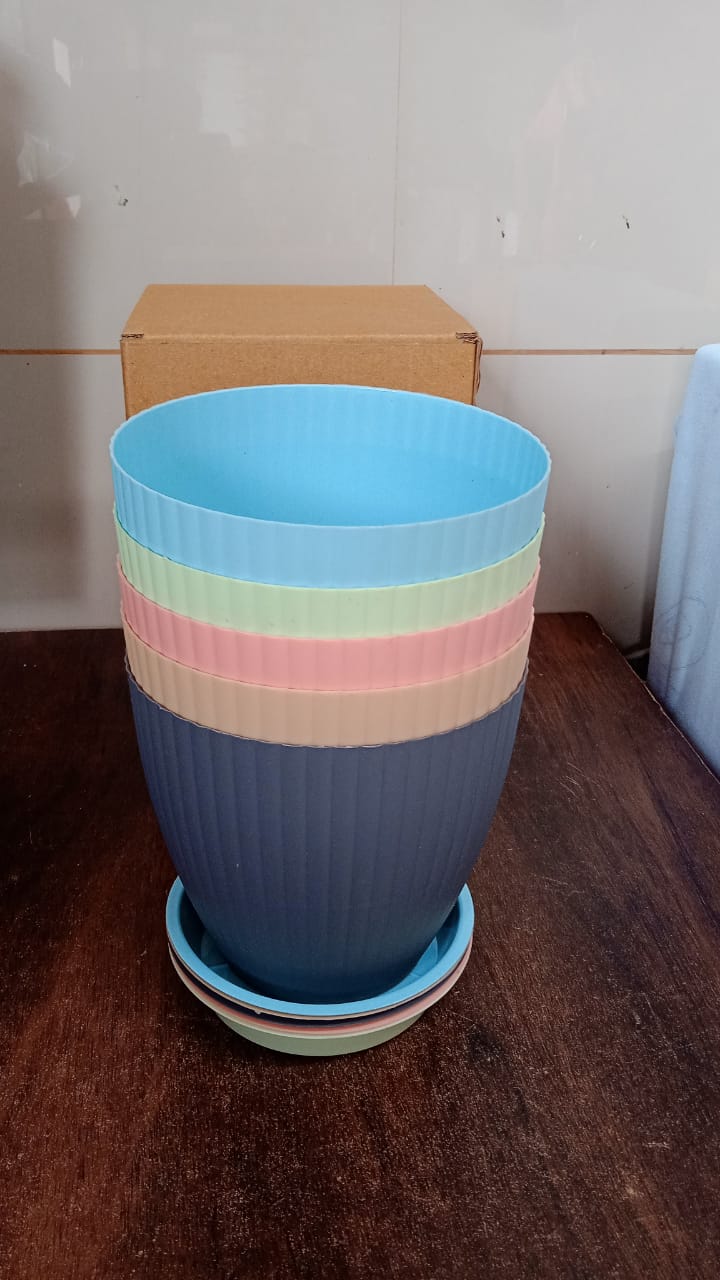 Plastic Flower Pot with Bottom Tray (5 Pcs Set) - Springkart