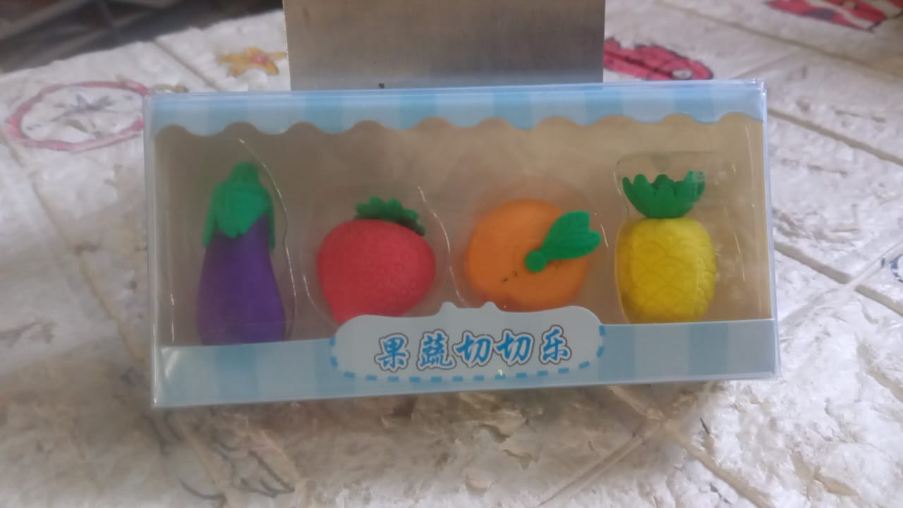 Mini Cute Vegetables and Fruits Erasers or Pencil Rubbers for Kids, 1 Set Fancy & Stylish Colorful Erasers for Children, Eraser Set for Return Gift, Birthday Party, School Prize, 3D Erasers (4 pc Set) - Springkart