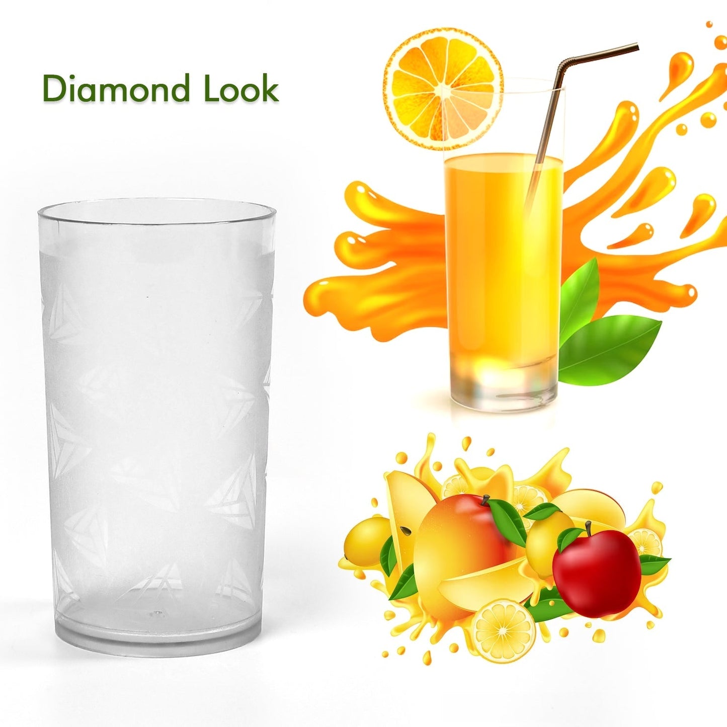 Round Plastic Water Glass Juice Beer Wine Plastic Unbreakable Transparent Glass Set ( 300ml 6pc ) (brown Box) - Springkart