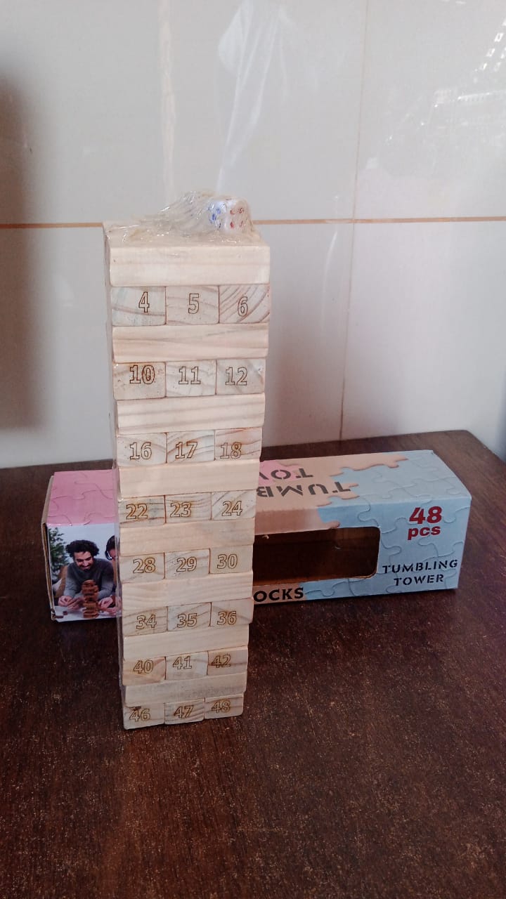 Wooden Tumbling Stacking Tower Game, Zenga tower (48 Pcs Blocks 2 Dices) - Springkart