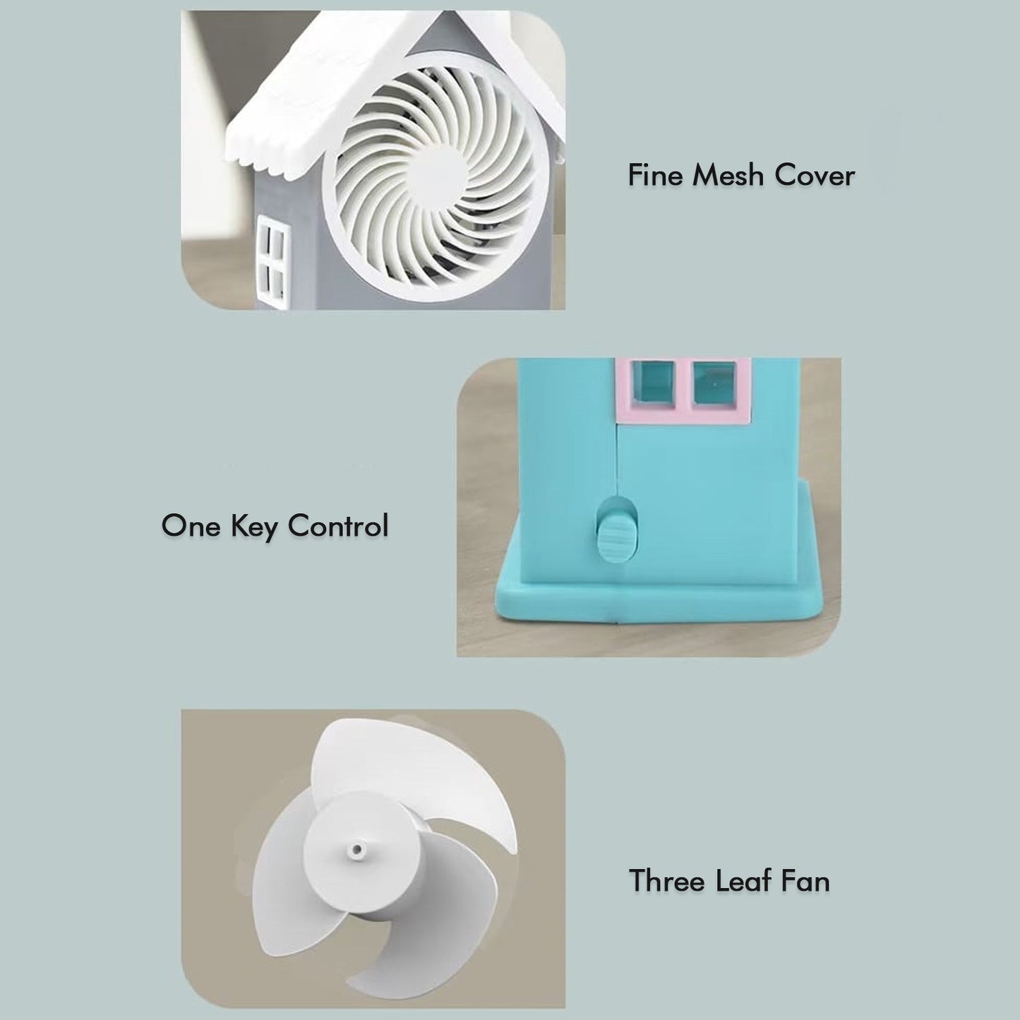 Mini House Fan House Design Rechargeable Portable Personal Desk Fan For Home , Office & Kids Use (Battery Not Include) - Springkart