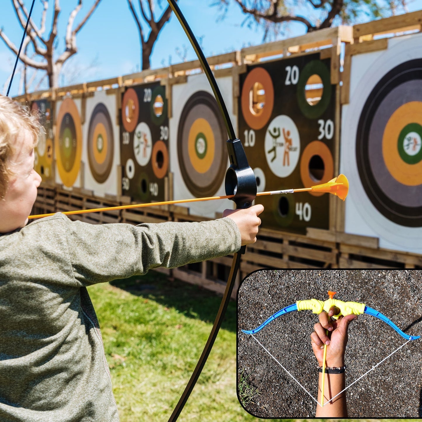 Plastic Archery Bow and Arrow Toy Set with single knife and 3pc Arrow and Target Board, - Springkart