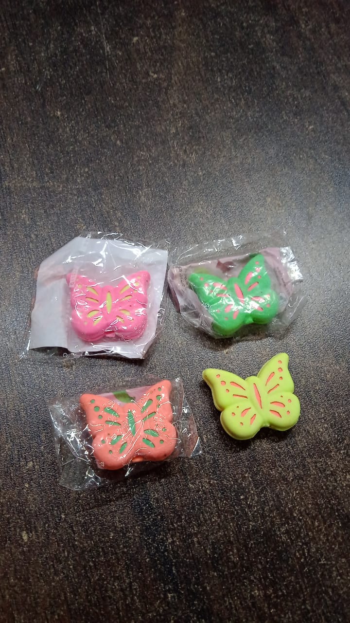 Butterfly Shape Eraser Rubber (1 Pc / Mix Colour & Design) - Springkart