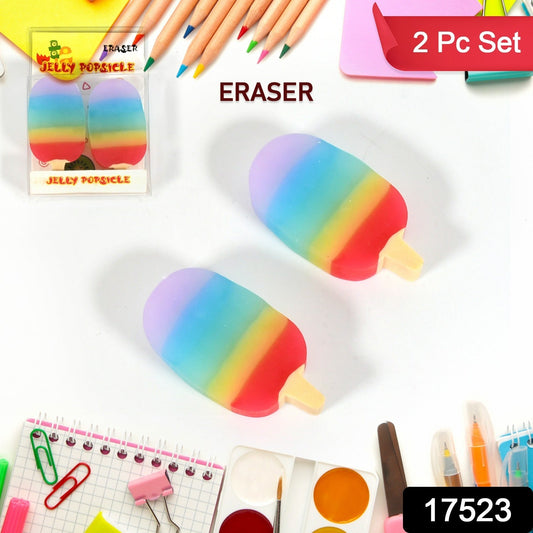 Jelly Popsicle Shape Fancy & Stylish Erasers, Mini Eraser Creative Cute Novelty Eraser for Children Eraser Set for Return Gift, Birthday Party, School Prize (2 Pc Set| Mix Design) - Springkart