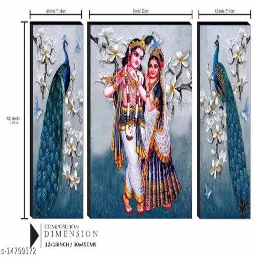 SAF Set of 3 Radha Krishna with Couple Peacock UV Textured Home Decorative Gift Item Self Adeshive Painting 12 inch x 18 inch - Springkart