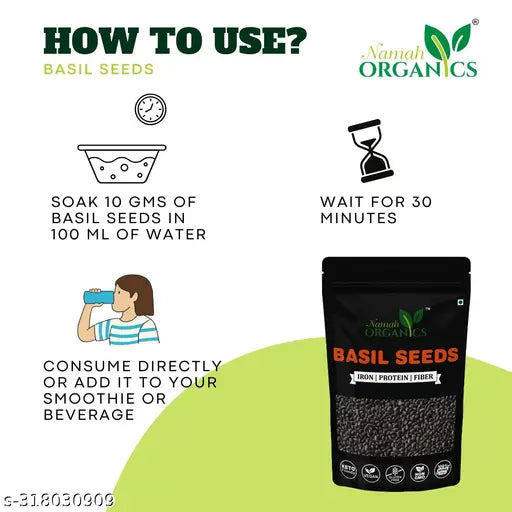 Raw Basil/Sabja (300G) Seeds for Weight Loss - (150g+150g=300gm) - Springkart