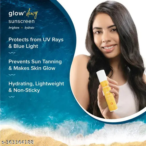 Aqualogica Glow+ Dewy Sunscreen with Papaya & Vitamin C - SPF 50 PA++++ for UVA/B protection, 50G