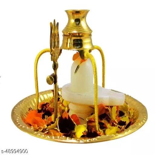 Brass shivling Stand shivling Stone Brass Pooja Plate Thali with Shivling Stand - Springkart