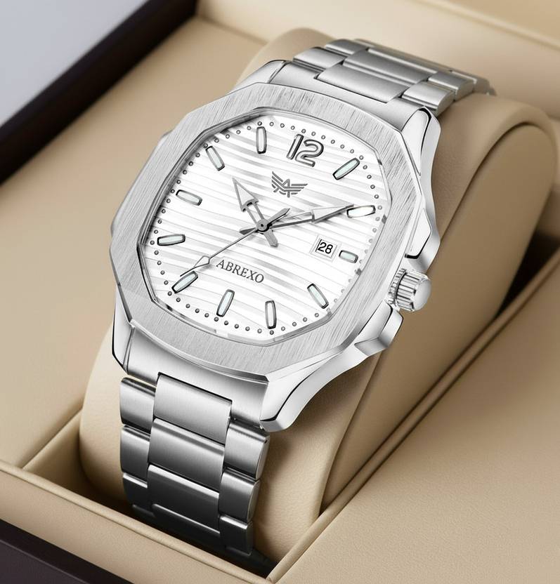 ABREXO Nautilus Series Date Working Square Silver Dial Silver Quartz Watch For Boys Analog Watch - For Men Abx4569-SL DT