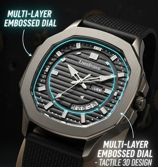 LIMESTONEĀ OTUS Limited Grey Edition Day and Date Functioning Mesh Silicone Strap Quartz Analog Watch - For Men OTUS059