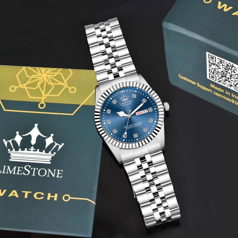 LIMESTONE Legacy Series Stainless Steel Day and Date Functioning | Stylish Chain | Quartz Analog Watch - For Men RLX028