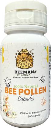 BEEMAN ORGANICA Bee Pollen Capsules- 500mg (100 Caps) Immunity Booster Nutrient Rich Superfood (100 Capsules)