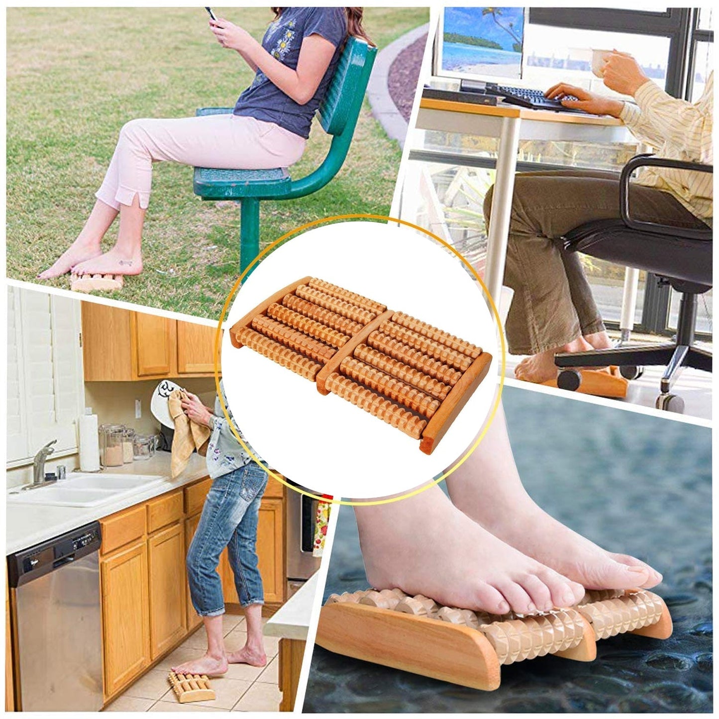 Wooden Foot Massager Roller Reflexology Foot Massager for Increase Blood Circulation and Plantar Fasciitis Relieve Pain - Springkart