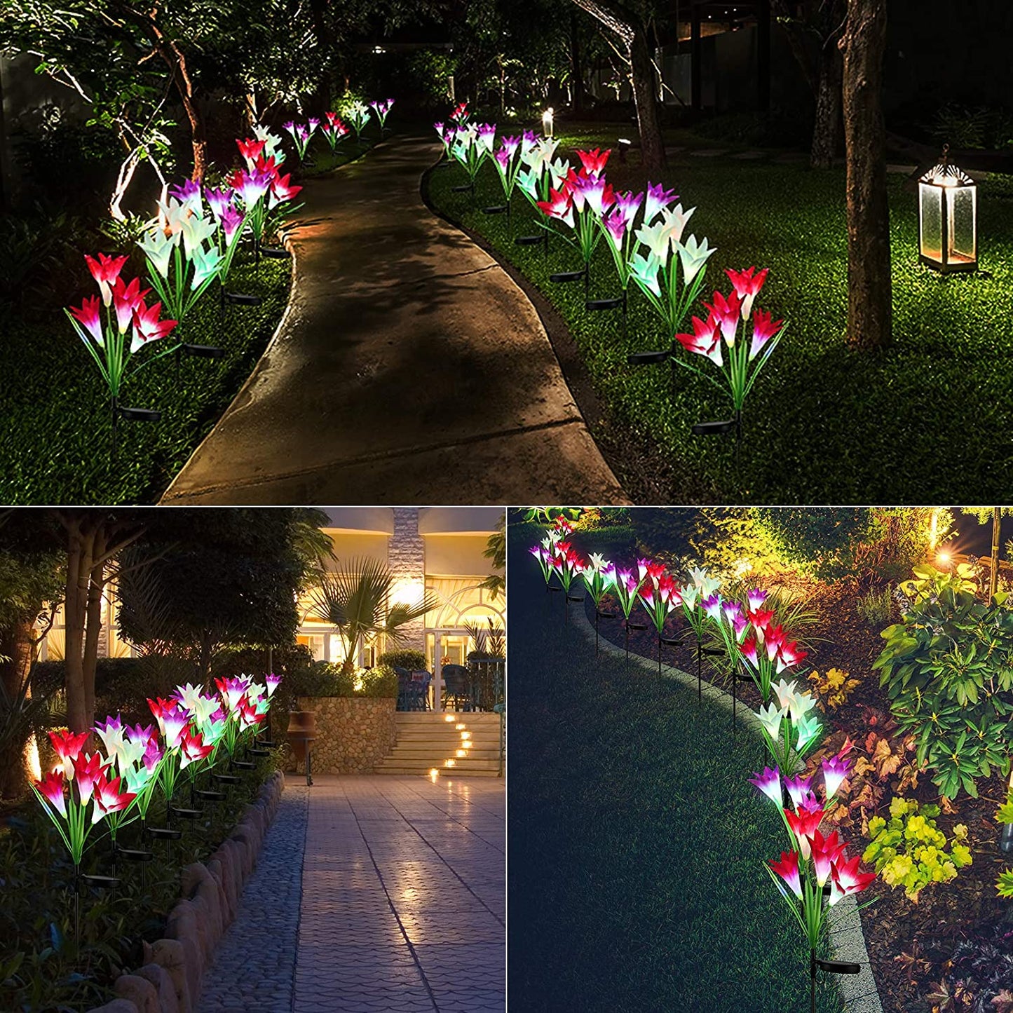 Waterproof Outdoor Solar Lily Flower Stake Lights ( Pack Of 2 pcs ) - Springkart